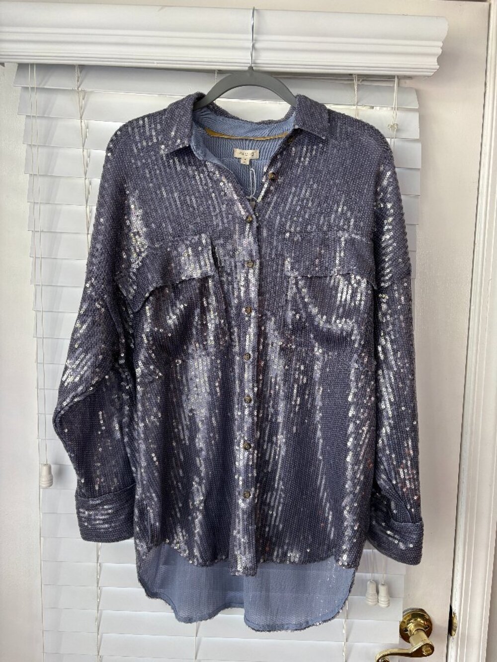 PILCRO - ANTHROPOLOGIE - BLUE SEQUIN BLOUSE - SIZE M - NWT